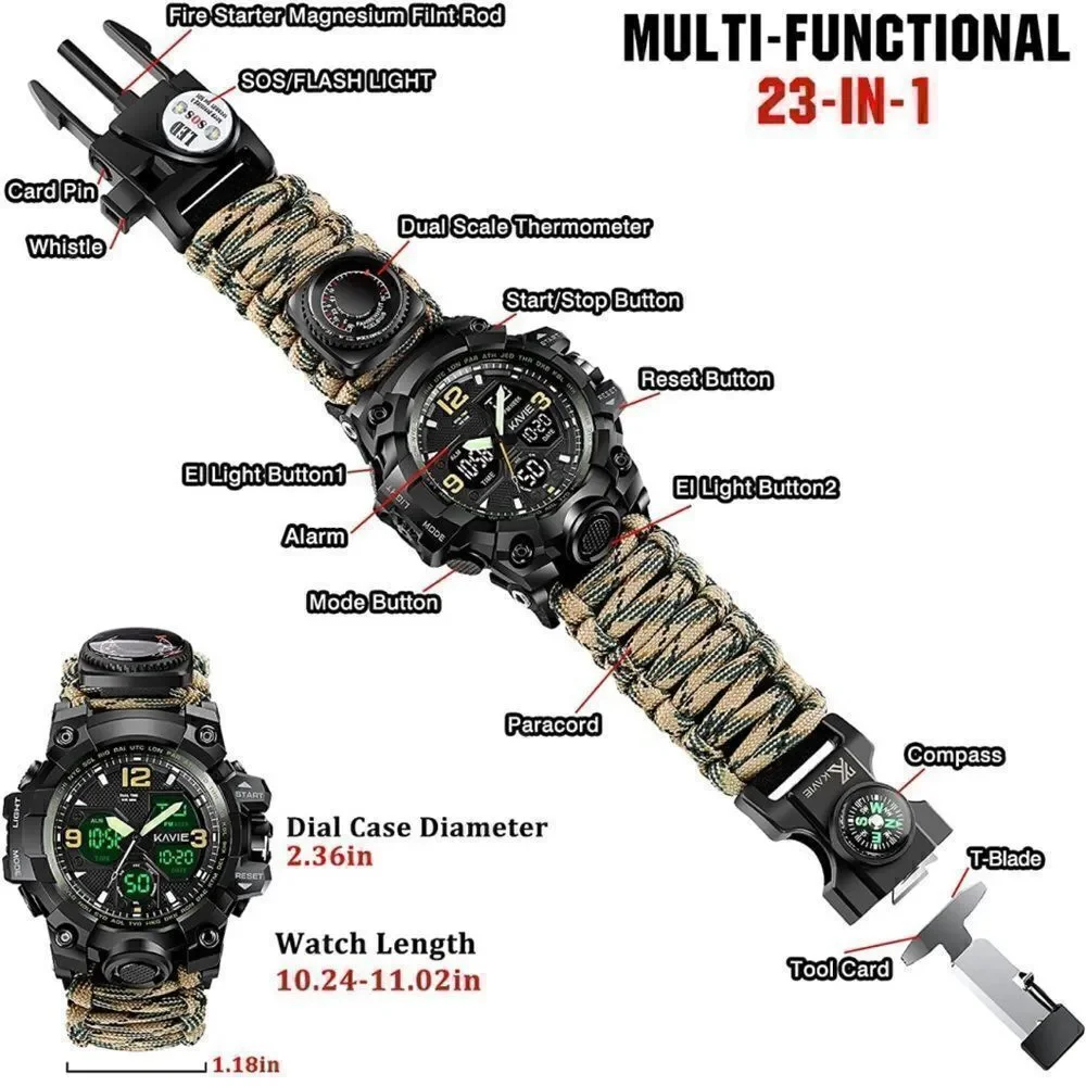 23-in-1 Survival Digital Watch Brown Camo